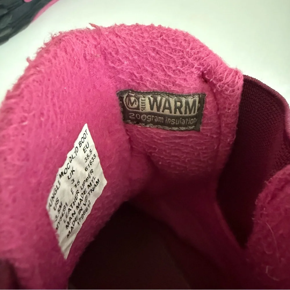 Merrell Girls Snow Boots 3.5 Pink Jungle Moc II Water Resistant 200g Suede Quilt